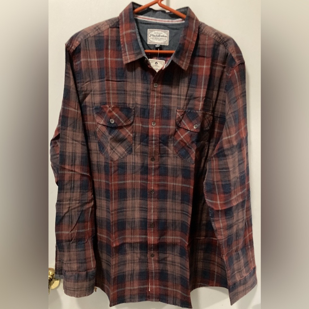 Flag & Anthem Men’s Button-Up Long Sleeve Shirt Size XL Wine Navy 100% Cotton